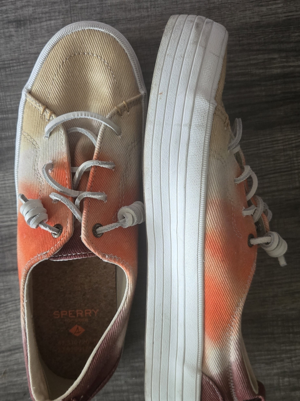 Sperry Tie-Dye Canvas Platform Sneakers in Orange, Tan and Maroon